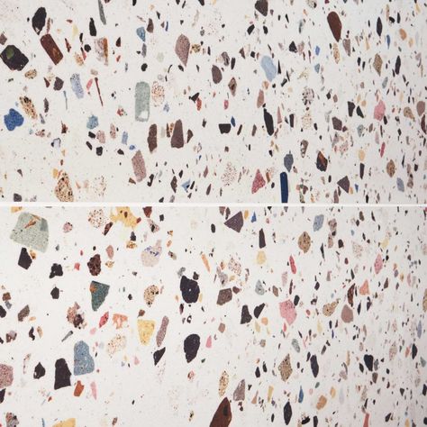 Colorful Terrazzo Bathroom, Terrazo Tile Flooring, Large Format Terrazzo Tile, Terrazo Backsplash Tile, Terazzo Bathroom Tile, Large Penny Tile, Square Tile Kitchen Backsplash, Terazzo Floor Interior, Mid Century Floor Tile