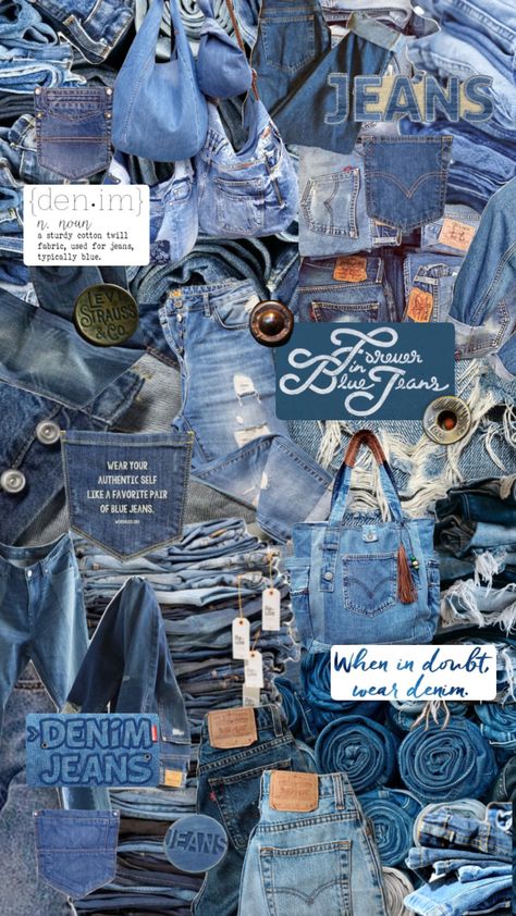 Forever in Blue Jeans 🩵👖🩵 #jeans #bluejeans #blue #denim #denimaesthetic Collage Jeans, Jeans Wallpaper Denim, Denim Bid Day Theme, Jean Wallpaper, Jeans Aesthetic Wallpaper, Blue Jeans Aesthetic, Denim Astethic, Denim Collage, Denim Mood Board