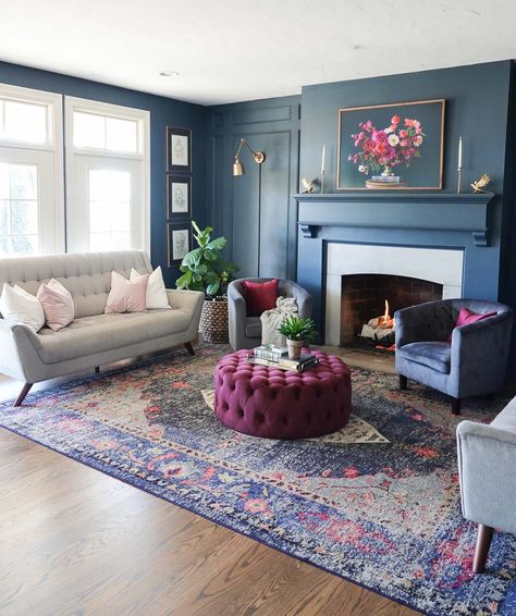 Best Navy Paint Color - Sincerely, Sara D. | Home Decor & DIY Projects Navy Paint Colors, Navy Living Rooms, Modern Victorian, Blue Living Room, Rugs Usa, Home Decor Diy, Paint Colors For Home, Wall Treatments, Decoration Design