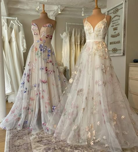 Flowery Wedding Dress, Floral Gowns, Nontraditional Wedding Dress, Wedding Dresses Whimsical, Fairy Wedding, Wedding Dresses With Flowers, Floral Wedding Dress, Cute Wedding Dress, Dream Wedding Ideas Dresses