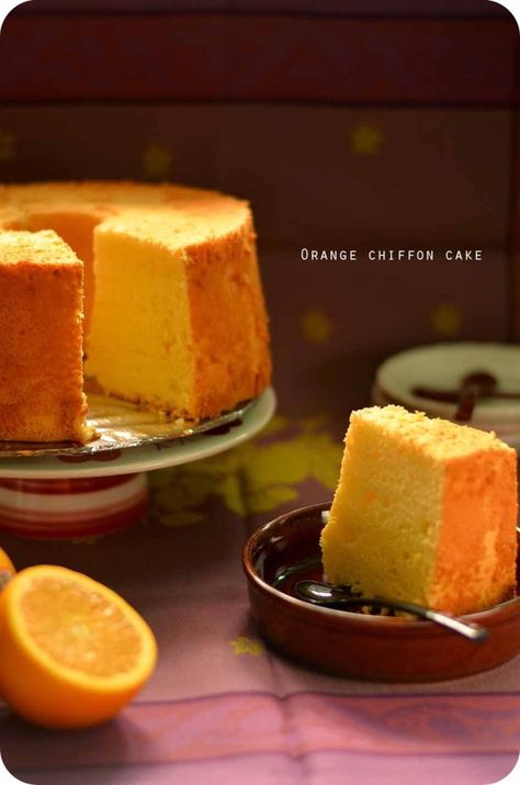 Orange Chiffon Cake Recipe, Chiffon Cake Recipe, Orange Chiffon Cake, Lemon Olive Oil Cake, Orange Cake Recipe, Orange Chiffon, Sponge Cake Recipes, Angel Cake, Sugar Cake