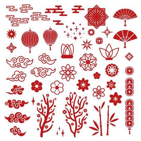 Chinese New Year Design 2023, Chinese Illustration Art, Chinese Design Pattern, Chinese Fan Design, Chinese Patterns Traditional, Chinese Flower Pattern, Asian Clouds, Chinese Pattern Design, New Year Elements