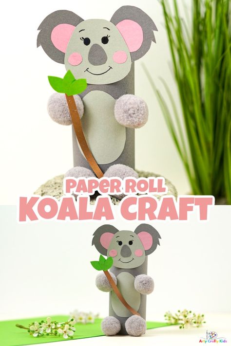 Paper Roll Koala Craft Koala Toilet Paper Roll Craft, Koala Bear Valentine Box Ideas, Koala Diorama Project, Koala Valentines Boxes, Koala Craft For Kids, Koala Template, Koala Kids Craft, Koala Puppet, Koala Crafts