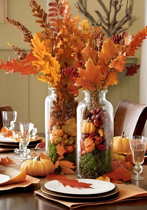 Fall Decor Diy Crafts, Fall Table Centerpieces, Tafel Decor, Fall Arrangements, Fall Thanksgiving Decor, Fall Deco, Autumn Decorating, Fall Table Decor, Thanksgiving Table Decorations