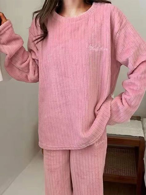 Women's Fleece Fluffy Fuzzy Warm Pajamas Sets Letter Plush Casual Comfort Home Daily Bed Coral Fleece Coral Velvet Warm Crew Neck Long Sleeve Pullover Pant Elastic Waist Fall Winter Light Pink White 2023 - US $17.99 Coral Bedding, Warm Pajamas, Comfortable Pajamas, Pink Pajamas, Flannel Women, Fleece Pajamas, Flannel Pajamas, Elastic Waist Pants, Womens Fleece