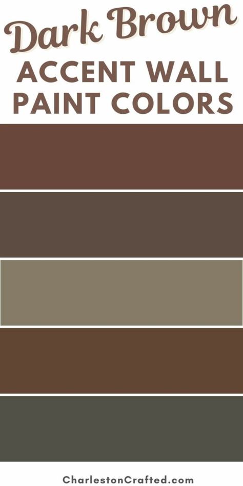 Want to paint an accent wall in your home? Here are the best dark brown paint colors to choose from! Brown Grey Walls, Dark Brown Kitchen Walls, Dark Academia Accent Wall, Mocha Accent Wall, Brown Accent Wall Dining Room, Brown Paint Colors Bedroom, Dark Brown Accent Wall Bedroom, Reddish Brown Paint Colors, Dark Accent Wall Bathroom