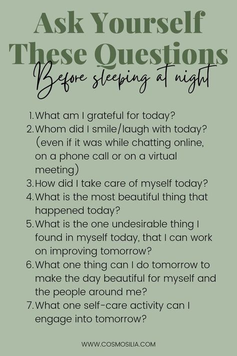 Writing Prompts, Inspiration For The Day, Before Sleep, Ask Yourself, Self Care Activities, Take Care Of Me, I Smile, Better Sleep, Take Care