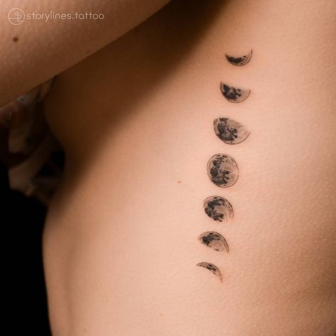 Lower Rib Tattoo, Moon Phases Tattoo, Paw Tattoo, Sides For Ribs, Phases Of The Moon, Side Tattoos, Rib Tattoo, Moon Tattoo, Moon Phases