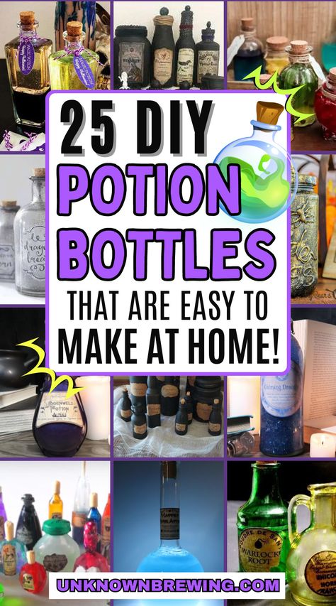 25 Enchanting DIY Potion Bottle Ideas for Magical Decor Harry Potter Potions Diy, Diy Potion Bottles, How To Make Potions, Diy Halloween Apothecary Jars, Halloween Apothecary Jars, Love Potions, How To Make Magic, Magical Decor, Harry Potter Potions