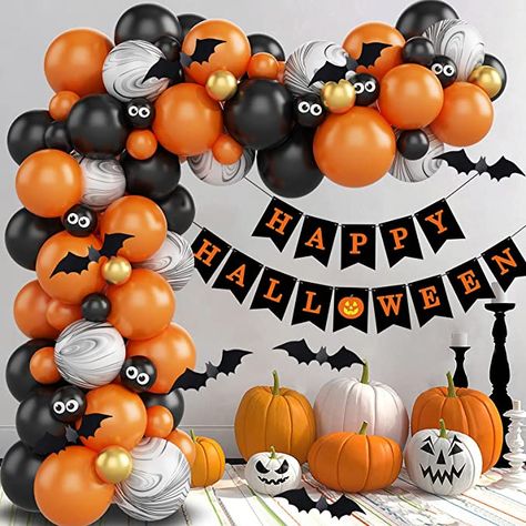 Halloween Balloon Arch, Halloween Chic, Dekorasi Halloween, Halloween Balloon, Halloween Party Balloons, Halloween Bat Decorations, Black And Gold Balloons, Happy Halloween Banner, Halloween Fest