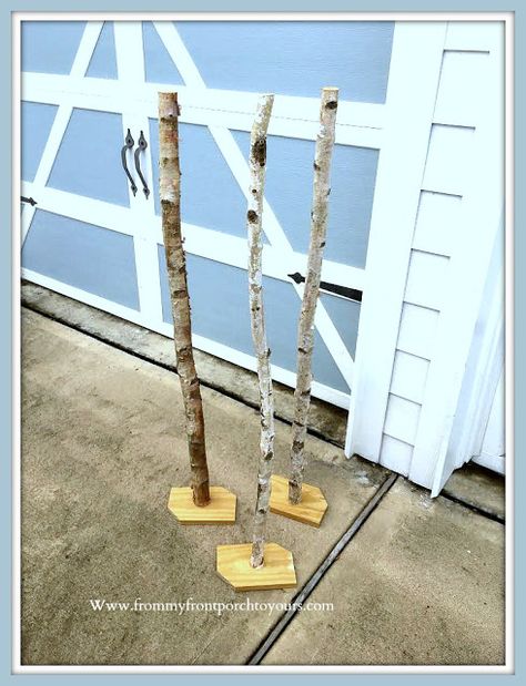 DIY- Fall -Tree- Tutorial-Tree-Trunk-Base-FromMy Front Porch To Yours Diy Tree Limbs Ideas, Diy Tree Branch Decor Fall, Birch Tree Fall Decor, Diy Maple Tree Craft, Diy Tree With Branches, Fake Fall Tree Diy, Birch Branch Ideas Diy Projects, How To Make A Fake Fall Tree, Birch Tree Crafts Ideas