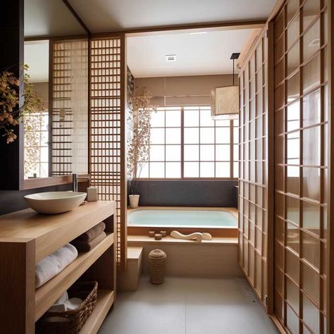 Japandi Bathroom Design, Japanese Bathroom Design, Japanese Bathroom, Japanese Home Design, Zen Bathroom, Japanese Style House, Traditional Japanese House, Japan Home, Japanese Interior Design