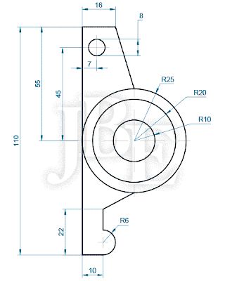 AutoCAD para todos - 100% Práctico: Ejercicio desarrollado 06 - AutoCAD Básico Autocad Design, Autocad Isometric Drawing, Learn Autocad, Paper Mechanics, Autocad Civil, Mechanical Projects, Line Diagram, Engineering Drawing, 3d Sketch