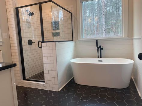 Shower Tubs For Small Bathrooms, Bathroom Remodel Separate Shower And Tub, Shower And Garden Tub Remodel, Free Standing Bath Tub Next To Shower Ideas, Master Bath Corner Shower Ideas, Clawfoot Tub Shower Combo Bathroom Layout Ideas, Cast Iron Shower Pan, Simple Shower Ideas, Bathroom Shower Tub Remodel