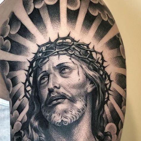 Lil’B on Instagram: "Added a Jesus piece on my brother @tigglife ‘s sleeve. Thanks to everybody that has been showing us love lately ❤️🙏🏼 . . #lilbtattoo #jesus #jesustattoo #rosetattoo #roses #sleeve #sleevetattoo #blackandgreytattoo #tattoo #ink #inked #toronto #bordeaux #artwork" Lil B Tattoo, Roses Sleeve, Nice Tattoos, Jesus Piece, Religious Tattoo, Jesus Tattoo, B Tattoo, Tattoo Ink, Rose Tattoo