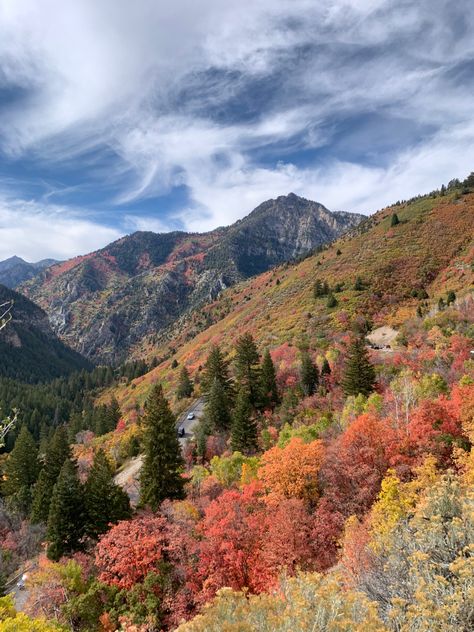 Montana Fall Aesthetic, Alpine Loop Utah, Utah Fall Aesthetic, Fall In Mountains, Colorful Autumn Aesthetic, Mountains In Autumn, Autumn Mountain Aesthetic, Autumn In The Mountains, Colorful Fall Aesthetic