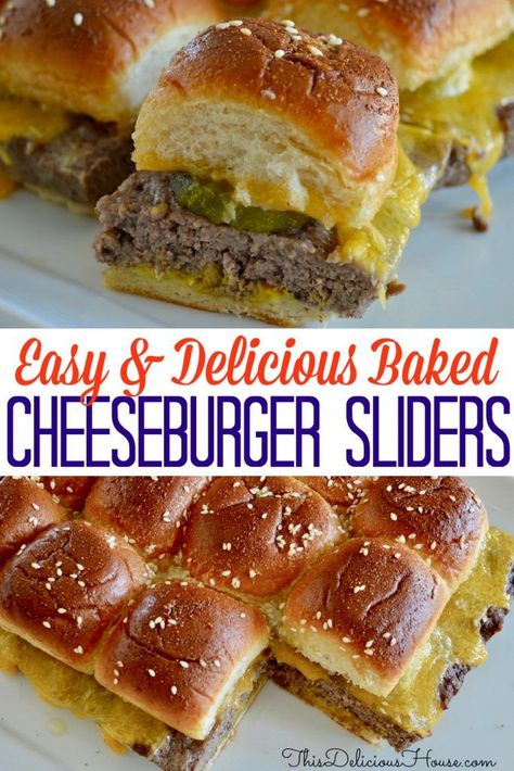 Cheeseburger Sliders For A Crowd, Superbowl Burger Sliders, Big Mac Hawaiian Roll Sliders, Hamburger Sliders For A Crowd, Best Hamburger Sliders, Slider Cheeseburger Recipes, Hawian Roll Sliders Hamburger, Easy Party Entrees, Oven Sliders Cheeseburger