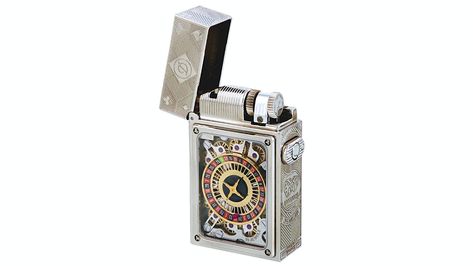 The Casino Pocket Complication Lighter was made to celebrate S.T. Dupont’s 150th anniversary in opulent style. | Cigar Aficionado Dupont Lighter, St Dupont, Roulette Wheel, High End Watches, Luxury Timepieces, Palm Of Your Hand, The Palm, Luxury Accessories, Stone Settings