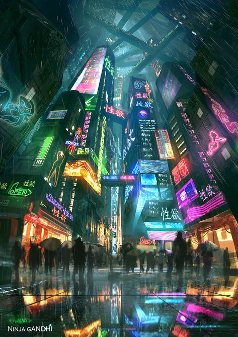 ArtStation - Ninja Gandhi , Pedro Sena City Digital Art, Ville Cyberpunk, Dark Planet, Neon City, Sci Fi City, City At Night, New Retro Wave, Cyberpunk Aesthetic, Cyberpunk City