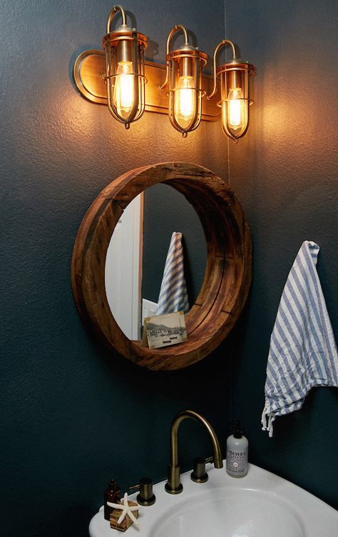 Nautical Decor Bathroom, Lighthouse Interior Design, Masculine Nautical Decor, Coastal Nautical Decor, Nautical Cabin, Nautical Apartment, Moody Nautical Bedroom, Nautical Bar Ideas, Moody Nautical Decor