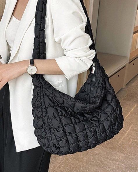 Puffer Bag // SOLD! N4,000 Swipe for styling inspo (image source @pinterest) Puff Quilt, Quilted Crossbody Bag, Carry All Bag, Quilted Bag, Romper Pants, China Fashion, Trending Dresses, Crossbody Strap, Cloth Bags