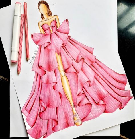 Dress Illustration Design, Dress Illustration Art, Girl Hair Drawing, Fashion Illustration Poses, Fashion Illustration Tutorial, Fashion Illustration Collage, Mode Rose, Fashion Drawing Sketches, Dress Illustration