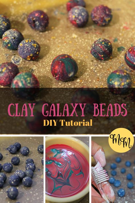 DIY Clay Galaxy Beads :: Free Tutorial :: Galaxy Beads :: Air-dry clay recipe Air Dry Clay Beads, Rainbow Pottery, Clay Recipe, Fimo Ideas, Pottery Kitchen, Beads Clay, Wiccan Crafts, Clay Crafts For Kids, Modelling Clay