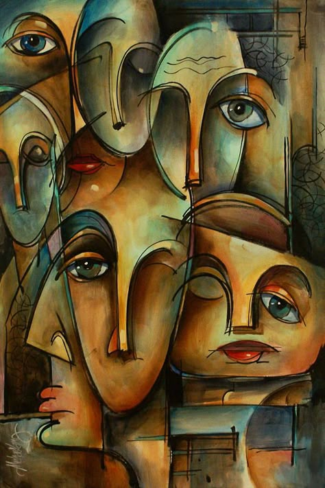 WHO by Michael Lang - WHO Painting - WHO Fine Art Prints and Posters for Sale Michael Lang, Cubist Art, Cubism Art, Art Noir, Abstract Face Art, Many Faces, Cubism, Surreal Art, Face Art