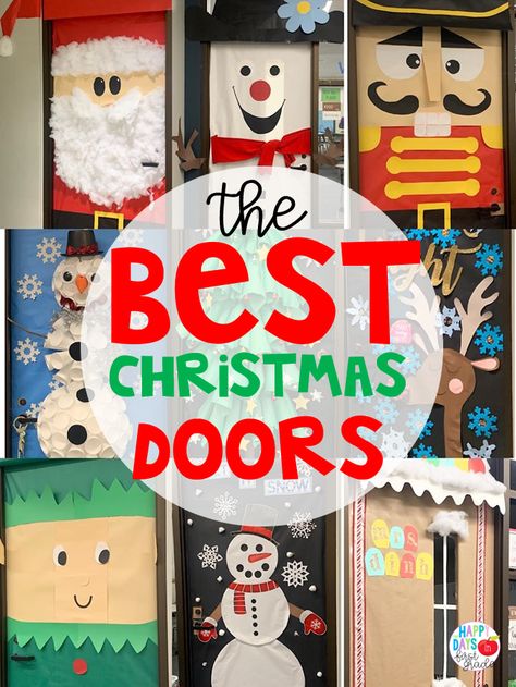 The Best Christmas Doors | Need some Christmas Classroom Door Inspiration? Look no further!  I rounded up some of the best Christmas doors that will help make your classroom feel more joyful and magical for the Holidays! Happy Days in First Grade Holiday Doors For School, Award Winning Christmas Classroom Doors, Christmas Door With Window, Christmas Class Door Decorations Decorating Ideas, 2nd Grade Christmas Door Decorations, 12 Days Of Christmas Door Decorations For School, Christmas Classroom Door Decorations Diy, Santa Door Decoration Ideas, Nutcracker Door Decorations Classroom