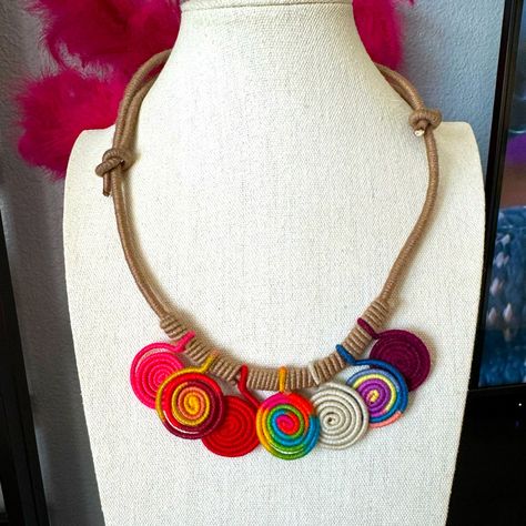 Gorgeous And Fun Fiber Wrapped Necklace Purchased From An Art Fair In Rio De Janiero. Colorful And Lightweight. Adjustable To Wear In Multiple Lengths. Handcrafted And Truly Uniquely Brazilian. Brand New Yarn Jewelry, Swirl Necklace, Fiber Art Jewelry, Knitted Necklace, Necklace Ideas, Felt Jewelry, Fiber Jewelry, Wrapped Necklace, Wrap Necklaces