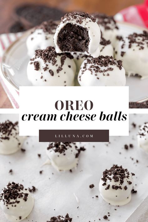 These easy Oreo Truffles - AKA Oreo Cheesecake Balls - are a delicious, no-bake treat. With only 3 ingredients - they're perfect for any occasion! Chocolate Cheesecake Balls, Oreo Cream Cheese Balls, Oreo Cheesecake Balls, Oreo Truffle Balls, Easy Oreo Truffles, Cider Cookies, Truffle Balls, Oreo Balls Recipe, Oreo Truffle