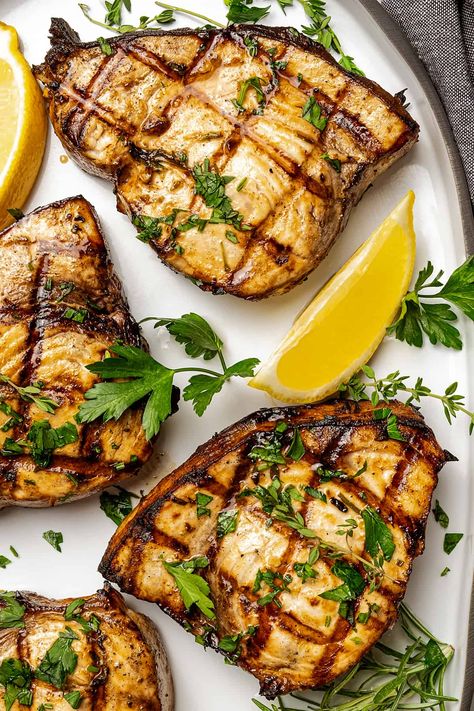 Bbq Swordfish Steaks, Grilled Swordfish Recipes Ina Garten, Best Grilled Swordfish Recipes, Swordfish Steak Recipe Grilled, Swordfish Dinner Ideas, Swordfish On The Grill, Grilling Swordfish Steaks, Grilled Swordfish Recipes Steaks, Grilled Swordfish Marinade