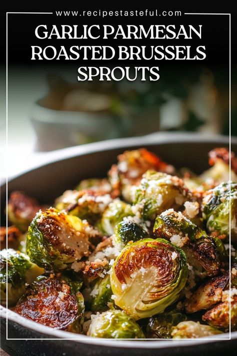 These crispy roasted Brussels sprouts are tossed with garlic and Parmesan, making them an irresistible side dish that's easy to prepare and packed with flavor. Recipe For Brussel Sprouts In The Oven, The Best Roasted Brussel Sprouts, Brussel Sprouts In Garlic Butter, Pesto Brussel Sprouts, Creamy Parmesan Brussel Sprouts, Best Baked Brussel Sprout Recipe, Brussel Sprout Recipes With Parmesan, Brussel Sprouts Christmas Recipe, Roasted Steak And Vegetables