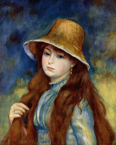 Auguste Renoir — Jeune fille au chapeau Paul Gauguin, August Renoir, Renoir Art, Peisaj Abstract, Renoir Paintings, Pierre Auguste, Long Red Hair, Paul Cezanne, Pierre Auguste Renoir