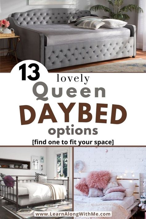 If a twin or full size daybed is too small for you, maybe one of these Queen Daybed options will work for you. They fit a queen size mattress so they provide a you a larger sleeping surface.
A queen size daybed is perfect for adults that live in a smaller space such as a studio apartment. 
If you're looking to change up your bedroom or sleeping space, maybe one of these Queen daybeds will work for you.


#queendaybed  #daybed   #daybedideas Queen Size Daybed Ideas, Full Size Daybed Room Ideas, Queen Daybed Ideas, Diy Mattress Couch, Queen Size Daybed, Small Daybed, Small Bedroom Style, Daybed Ideas, Queen Daybed