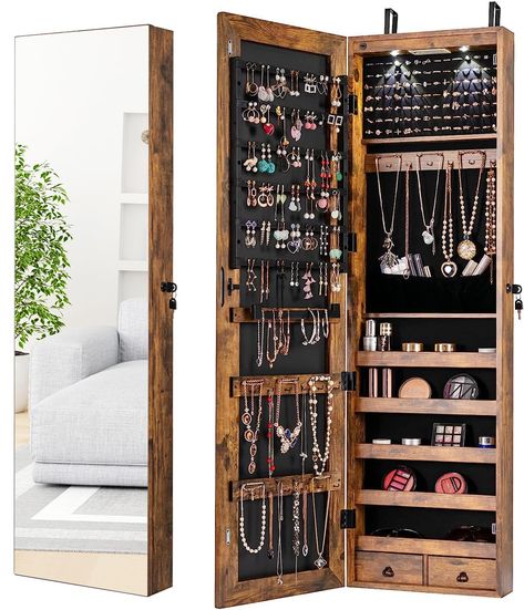 PRICES MAY VARY. 💎【Keep All Your Jewelry Organized】Featuring 120 earring slots, 36 earring holes, 98 ring slots, 36 necklace hooks, 5 storage shelves, 2 drawers, bracelet rod and pouch, the mirrored jewelry organizer is designed to better keep all your jewelry in order and prevent them from getting tangled. 💎【Easy-to-Install Wall & Door Mounted Design】With easy-to-understand instructions, the jewelry cabinet can be easily assembled by mount it on the wall with screws or hang it on the back of Jewelry Storage Cabinet, Wall Mounted Jewelry Armoire, Mirror Jewelry Storage, Wall Mount Jewelry Organizer, Mirror Jewelry Armoire, Mirror Jewellery Cabinet, Jewelry Organizer Wall, Hanging Jewelry Organizer, Mirrored Wall