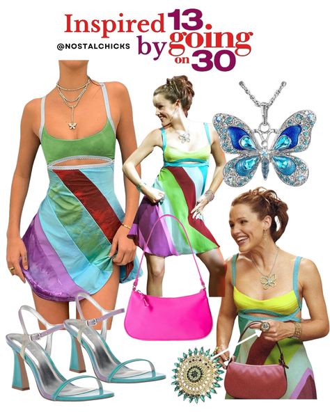 NOSTALGIA CORE 13 Going 30, Early 2000s Party Outfits, Disco Inspired Outfits, 13 Going On 30 Outfits, 2000s Party Outfits, Retro Party Outfit, Outfits 2000s Style, Easy Costume Ideas, Disco Party Outfit