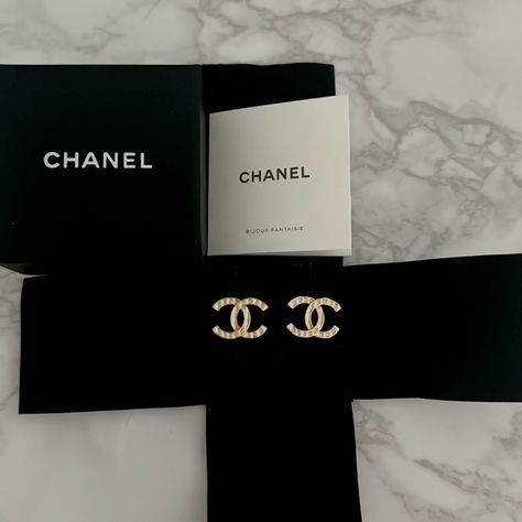 Chanel earrings Chanel, Stud Earrings, Chanel Stud Earrings, Chanel Box, Chanel Earrings, Chanel Jewelry, Dust Cover, See Picture, Shop Earrings