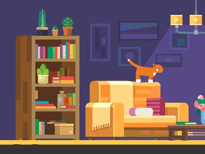 INTERIOR CONSTRUCTOR - furniture & rooms on Behance Interesting Gif, Flat Design Illustration, How To Make Animations, Cute Kittens, Flat Illustration, Cat Gif, Flat Design, Motion Design, Graphic Design Inspiration