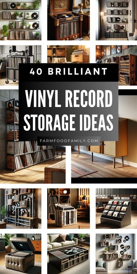 40 Creative Vinyl Record Storage Ideas to Try Today 84 Audiophile Listening Room Man Cave, Cool Ways To Store Vinyl Records, Vinyl Record Console, Record Storage Table, Vinyl Record Stand Diy, Unique Vinyl Record Storage, Guitar And Record Wall, Vinyl Record Cabinet Diy, Shelves For Records Vinyls