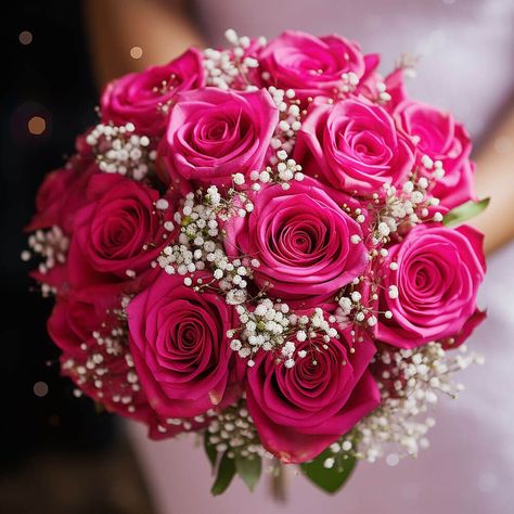 Hot Pink Peony Bouquet, Hot Pink And Black Bouquet, Dark Pink Flower Bouquet, Hot Pink Roses Bouquet, Dark Pink Bouquet, Pink Wedding Flowers Bouquet, Fuschia Bouquet, Hot Pink Wedding Bouquet, Hoco Bouquet