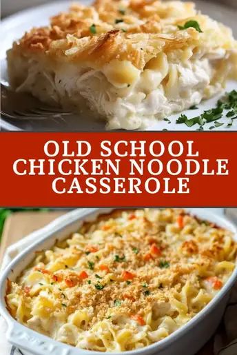 Old School Chicken Noodle Casserole is a classic comfort food made with chicken, noodles, and a creamy sauce. It's easy to prepare with simple ingredients, perfect for busy weeknights. Save this recipe for a family-friendly meal everyone will love! Make it tonight! #comfortfood #easyrecipe #chickencasserole #familydinner Egg Noodle And Chicken Casserole, Chicken And Noodles Freezer Meal, Chicken Noodle Hot Dish, Chicken Noodle Casserole With Ritz, Chicken Noodles Casseroles, Chicken Noodle Bake Casseroles, Chicken Casserole Egg Noodles, Chicken Egg Noodles Recipes, Chicken And Egg Noodle Recipes