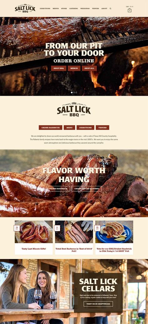 Bbq Website Design, Barbecue Restaurant Design, Catering Website Design, Bbq Menu Design, Grill Restaurant Design, Bbq Restaurant Design, Salt Lick Bbq, Snack Stadium, Restaurant Inspiration