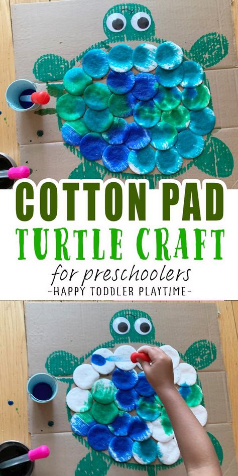 Cotton Pad Turtle Craft for Preschoolers - Happy Toddler Playtime Ocean Activities Preschool, Turtle Activities, Turtle Craft, Easy Preschool Crafts, June Crafts, Ocean Theme Preschool, Under The Sea Crafts, Craft For Preschoolers, Craft For Toddlers