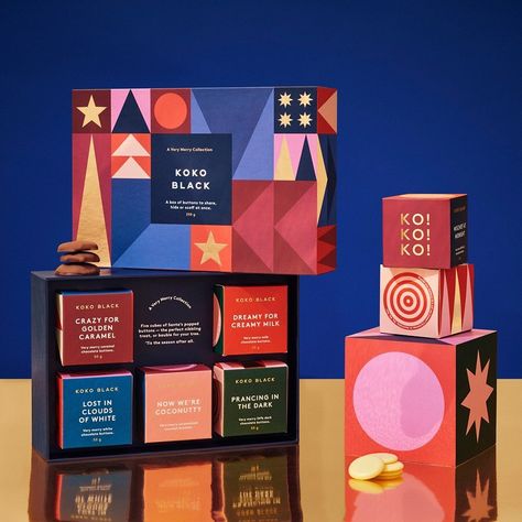 Round on Instagram: “For Koko Black, we captured the madness of its Silly Season campaign across every touchpoint, including packaging and storytelling.  Using…” Holiday Packaging Design, Christmas Packaging Design, Koko Black, Packaging Box Design, Holiday Box, Chocolate Brands, Box Packaging Design, Chocolate Packaging, Packing Design