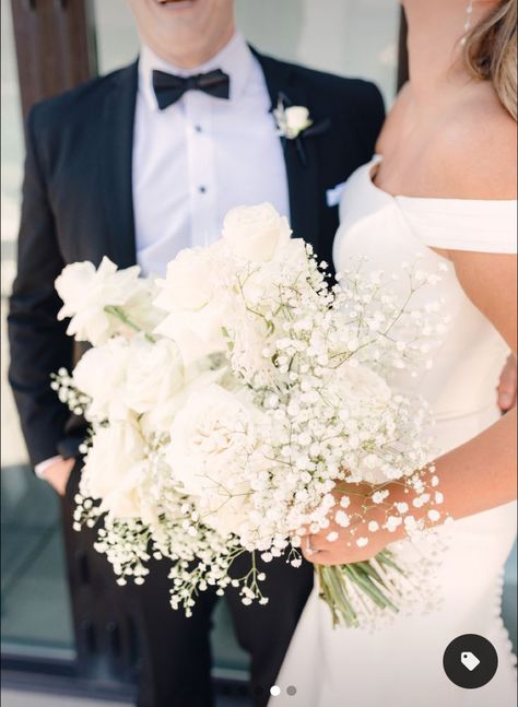 Modern Romantic Wedding Flowers, Baby Breath And White Roses Bouquet, Babies Breath And White Roses Wedding, Wedding Bouquets Modern, Formal Wedding Flowers, White Rose Baby Breath Bouquet, White Roses And Babysbreath Wedding, White Roses And Baby Breath Bouquet, White Rose And Baby Breath Bouquet