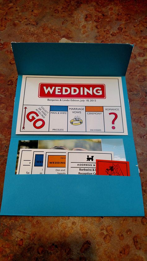 monopoly wedding invitations Boda Diy, Wedding Address, Creative Invitations, Themed Wedding Invitations, Beach Wedding Invitations, Fun Wedding Invitations, Invitation Inspiration, Unique Invitations, Unique Wedding Invitations