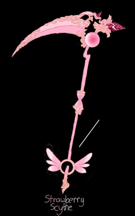 Aesthetic Scythe Design, White Scythe Design, Rose Scythe, Cute Scythe Designs, Pink Scythe, Pink Staff Magic, Girly Things, Cool Art, Crown Jewelry