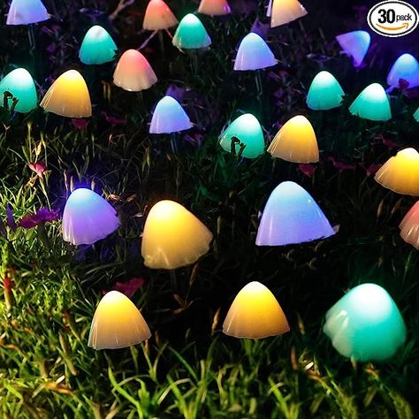 Solar Mushroom Lights, Set of 30pcs 8 Modes 38.5 ft Pathway Landscape Lights, Outdoor Decoration Fairy Color Changing Solar String Light for Yard Patio Garden Party Festival Decoration (Colorful)… - - Amazon.com Mushroom Solar Lights, Solar Powered Garden Lights, Garden String Lights, Pathway Landscaping, Outdoor Fairy Lights, Mushroom Lights, Solar Fairy Lights, Fairy Coloring, Mushroom Decor