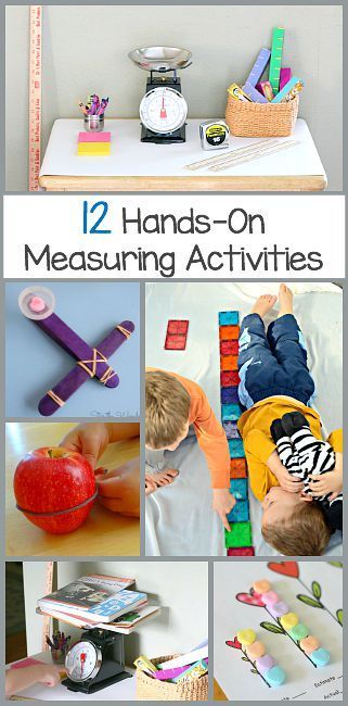 12 Hands-On Measurement Activities for Kids. Fun ways to practice measuring length, weight and more. Weight Activities, Measuring Activities, Teaching Measurement, Measurement Kindergarten, Measurement Activities, Math Activities For Kids, Math Measurement, Activities For Toddlers, Preschool Science